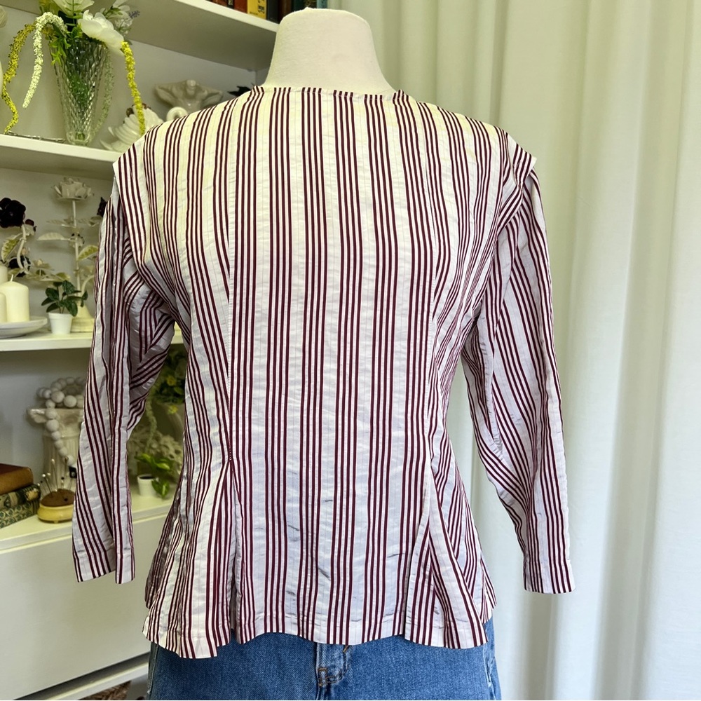 Sandro Red and White Pinstripe Structural Blouse